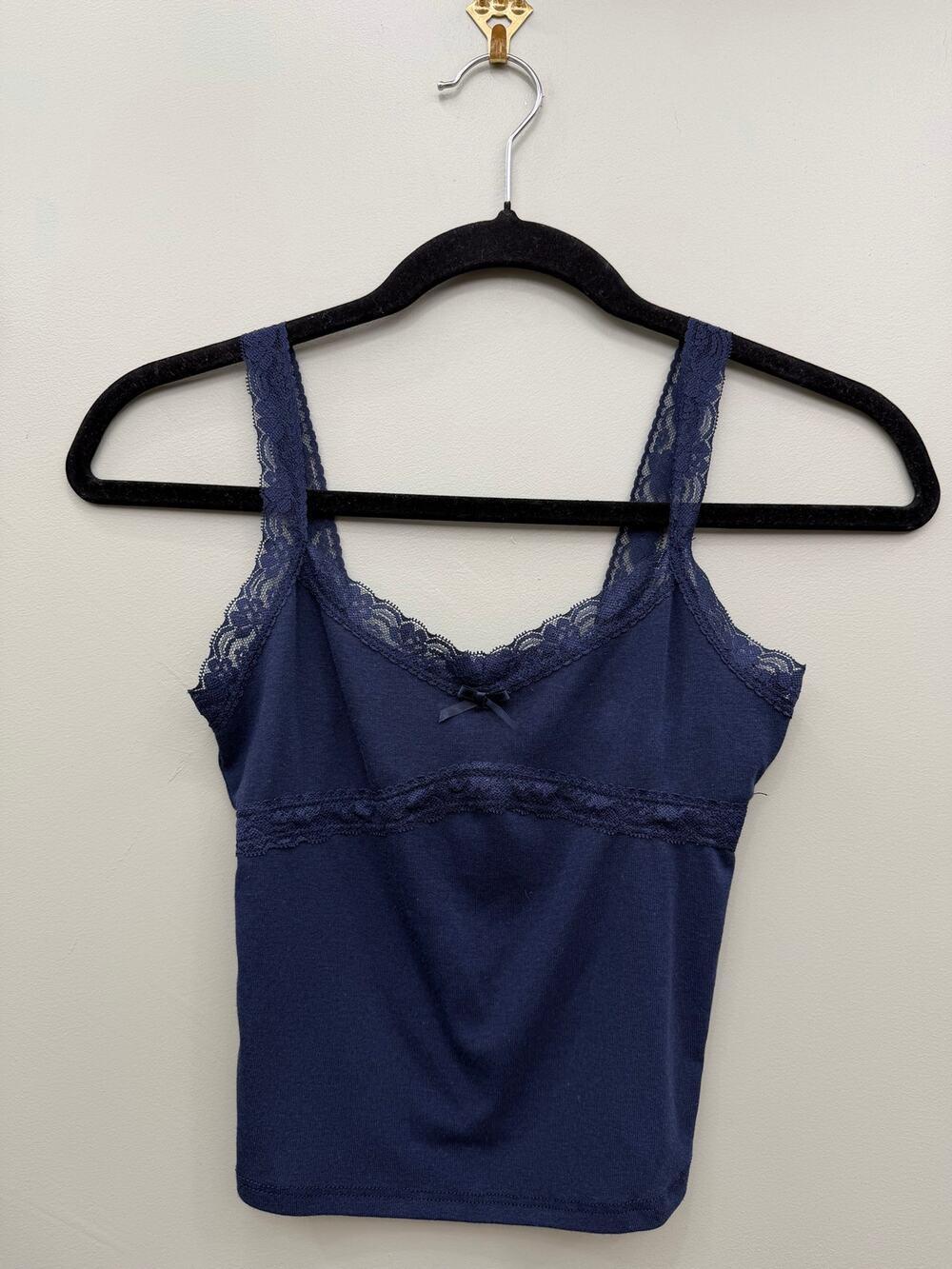 Tilly's Lace Trim Cropped Cami Navy Cotton Blend XXS Y2K Coquette